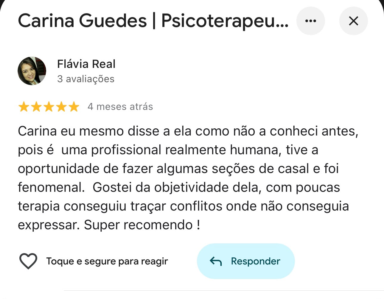 Print de avaliação 5 estrelas no Google sobre Carina Guedes (6)