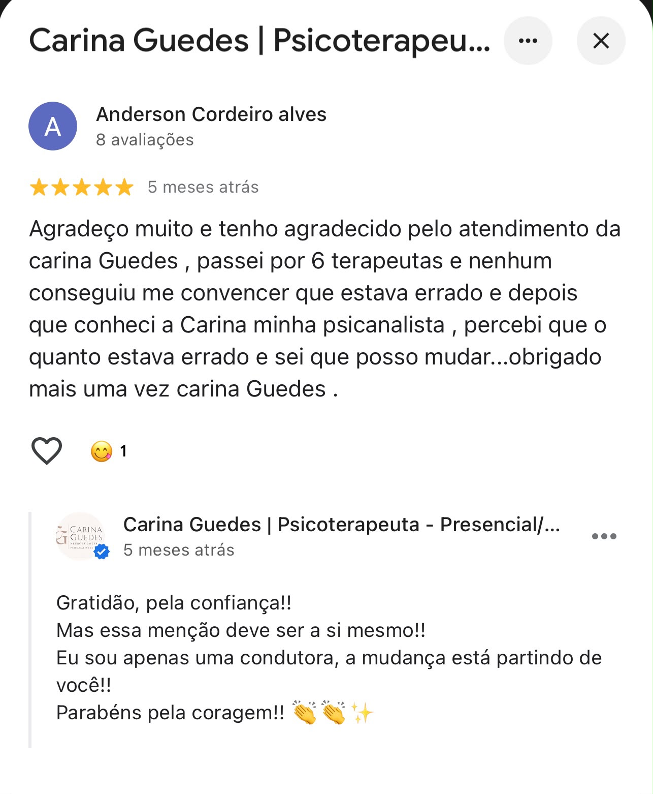 Print de avaliação 5 estrelas no Google sobre Carina Guedes (16)