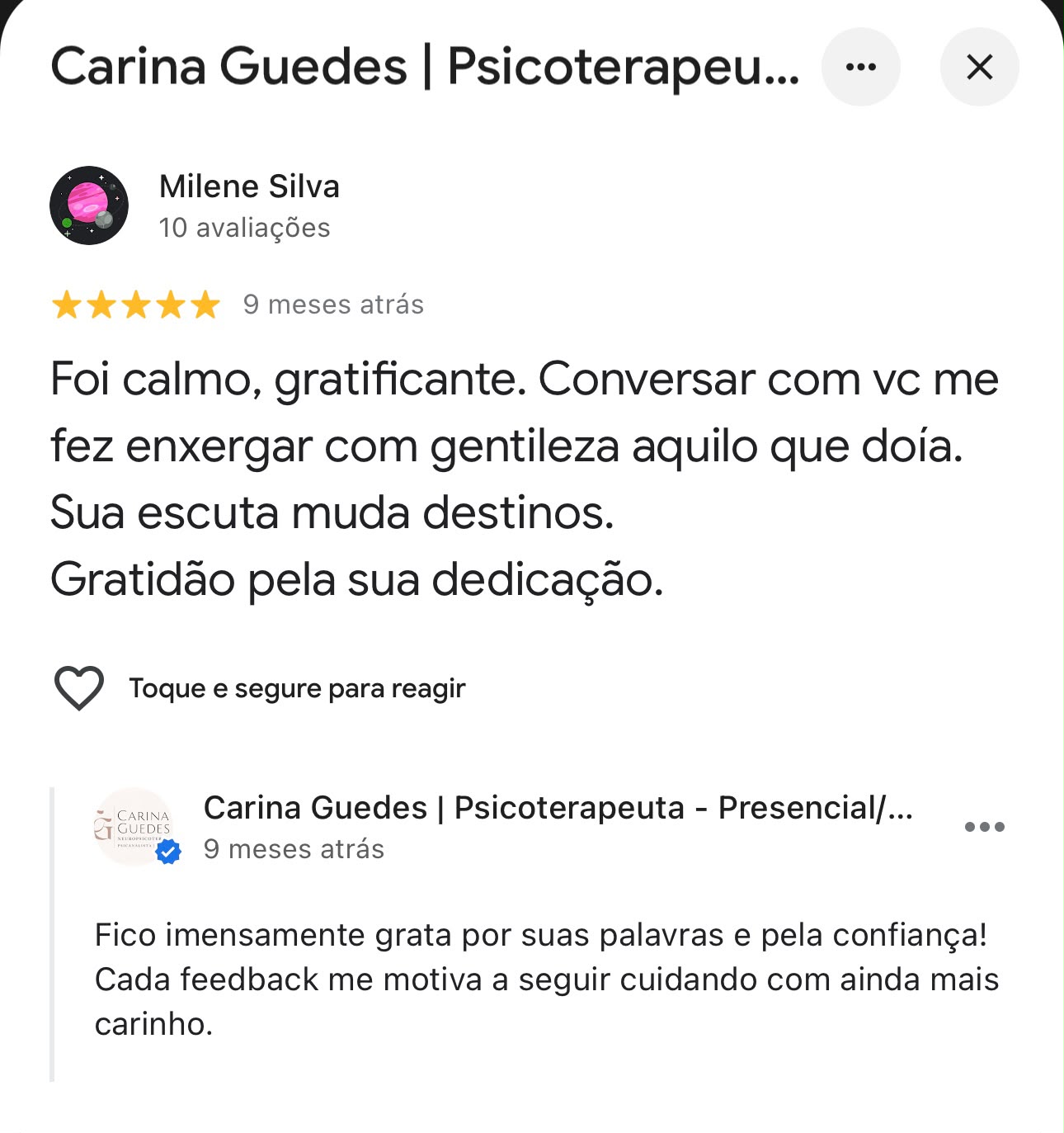 Print de avaliação 5 estrelas no Google sobre Carina Guedes (17)