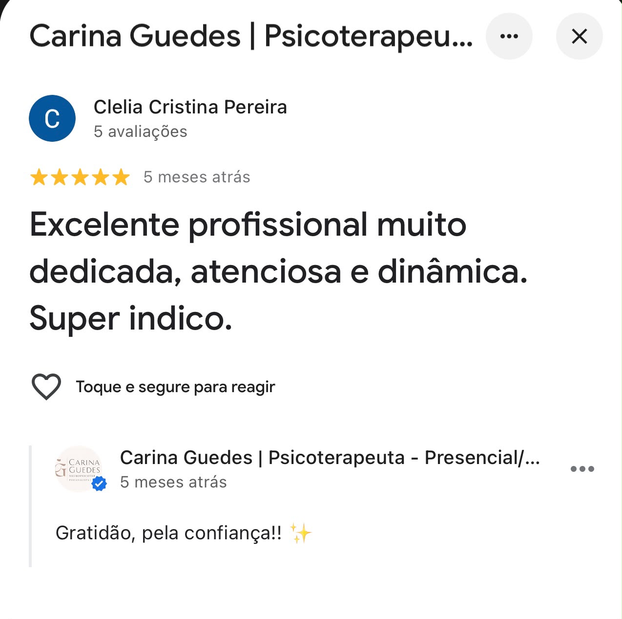 Print de avaliação 5 estrelas no Google sobre Carina Guedes (13)