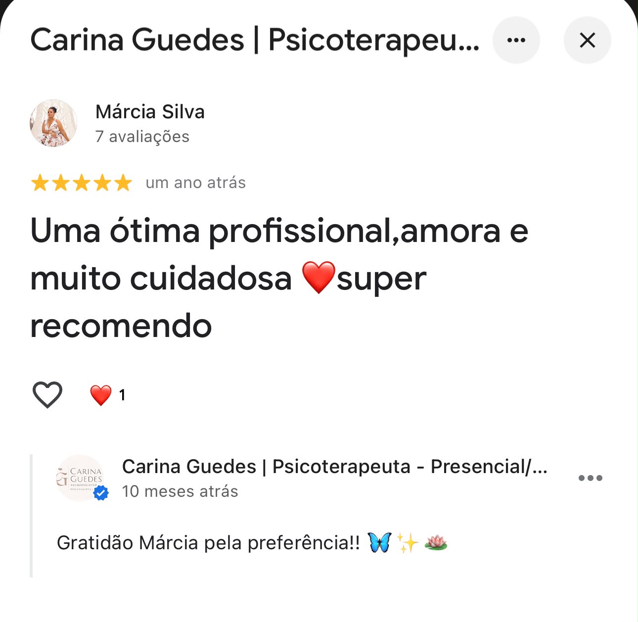 Print de avaliação 5 estrelas no Google sobre Carina Guedes (12)